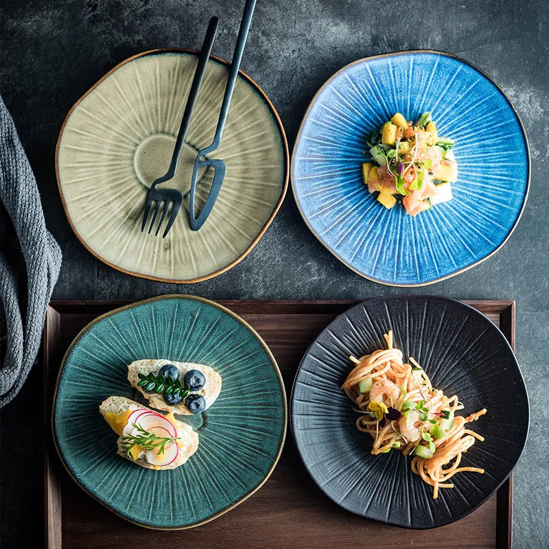 8" Retro Ceramic Round Plate Western Platter Kitchen Tableware