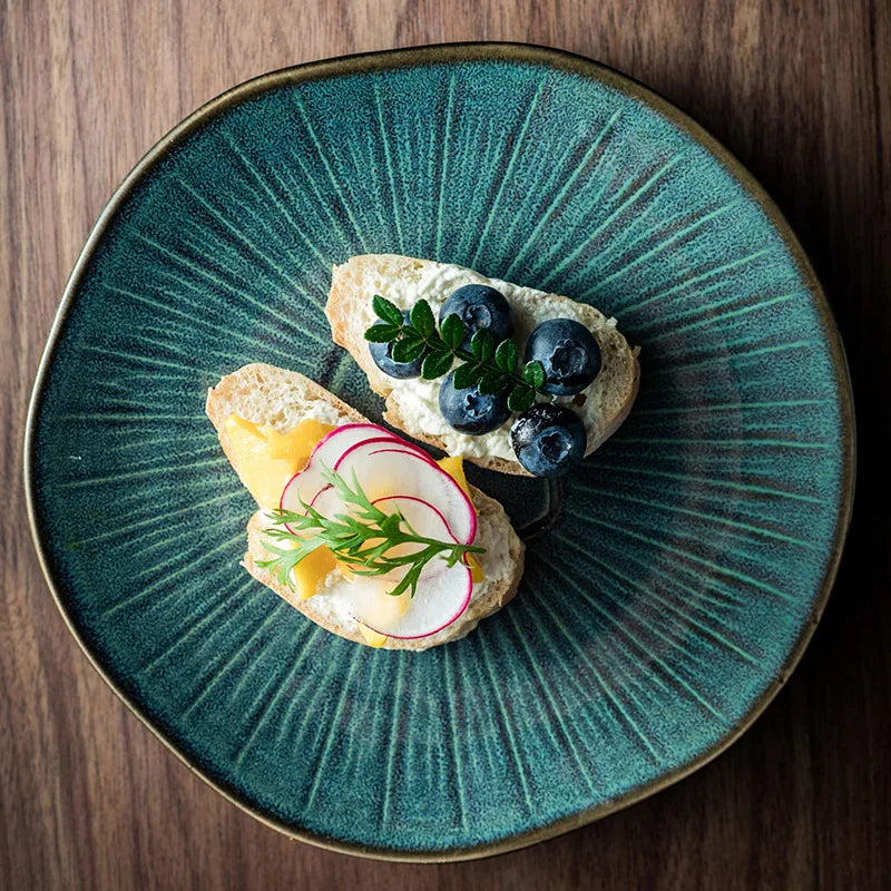 8" Retro Ceramic Round Plate Western Platter Kitchen Tableware