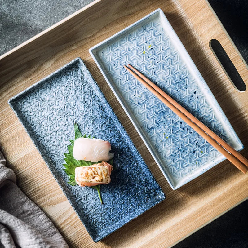 9.5" Ceramic Rectangular Barbecue Plate Restaurant Sushi Plate