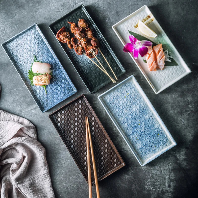 9.5" Ceramic Rectangular Barbecue Plate Restaurant Sushi Plate