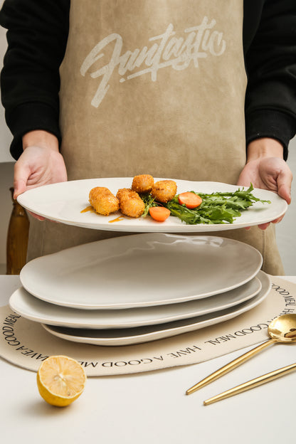 3-Piece Stoneware Serving Platter Set in Pearl White