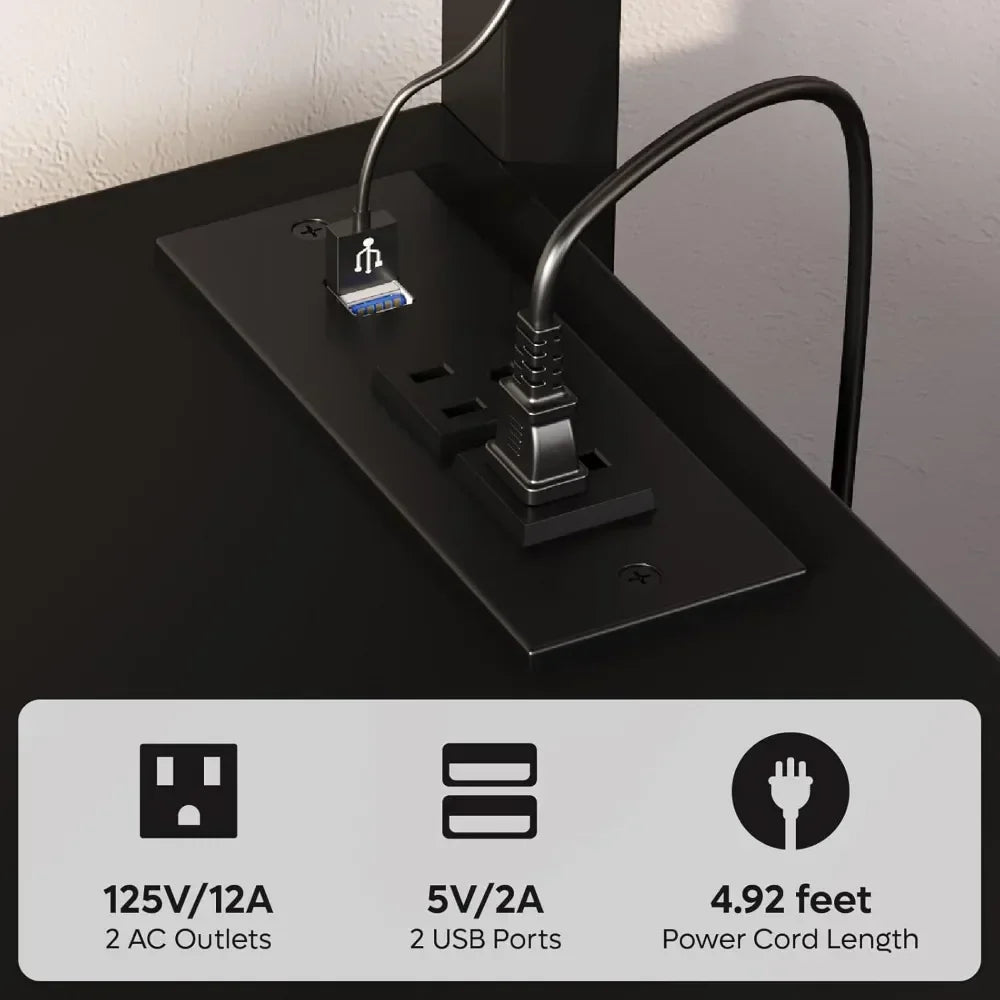 Adjustable Height Bakers Rack with Power Outlet and Storage Cabinet