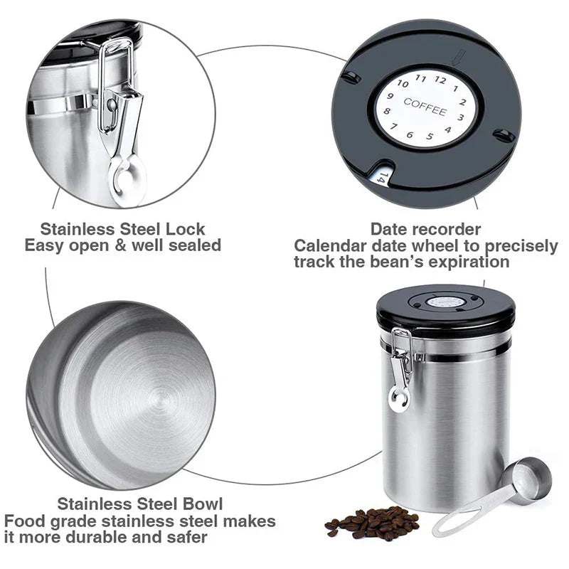 Airtight Coffee Container CO2 Valve Storage Canister with Scoop