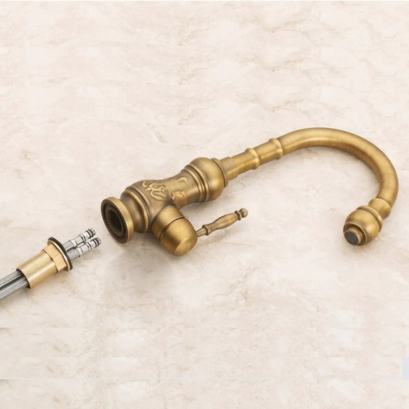 Antique Brass Kitchen Faucet Swivel Spout Vanity Sink Water Mixer Tap