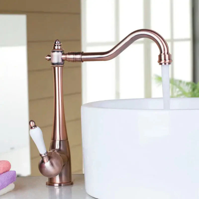 Antique Swivel Brass Finish Sink Tap Kitchen Sink Faucet Mixer Tap