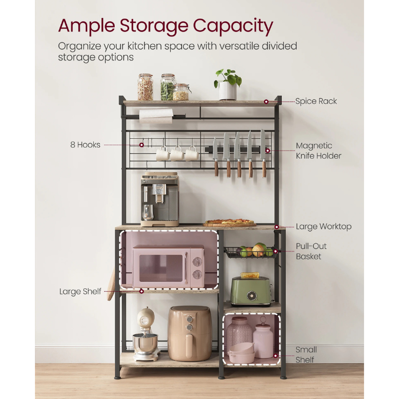 Bakers Rack with Magnetic Knife Holder Kitchen Organizers and Storage