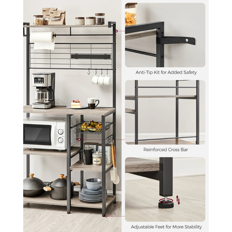 Bakers Rack with Magnetic Knife Holder Kitchen Organizers and Storage