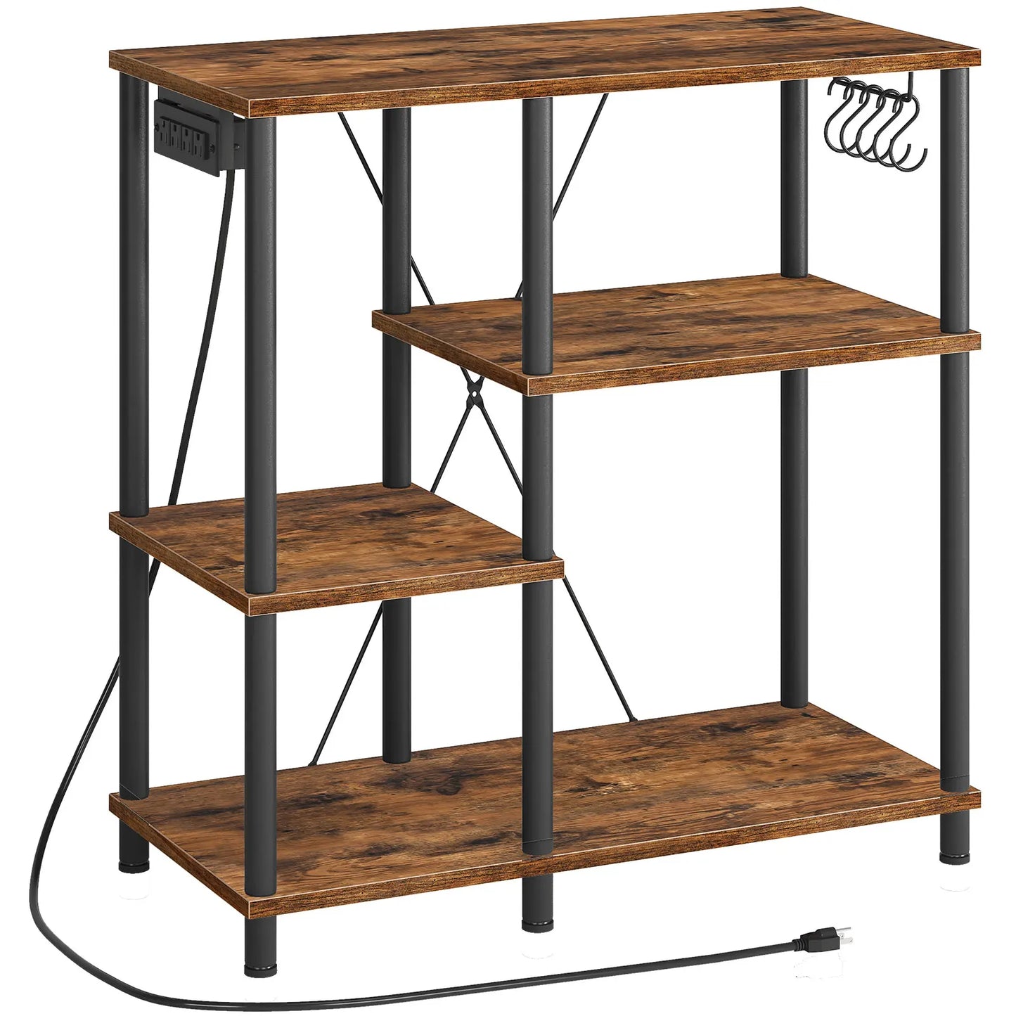 Bakers Rack with Power Outlet Microwave Stand with 5 S-Shaped Hooks