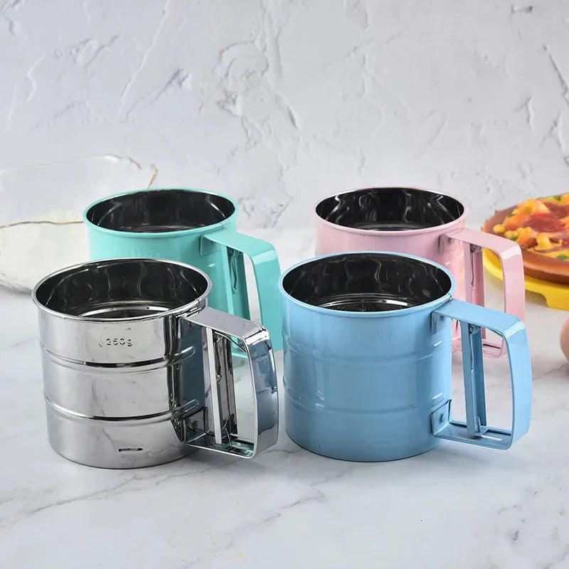 Big Size Stainless Steel Hand-held Semi-automatic Flour Sifter Cup