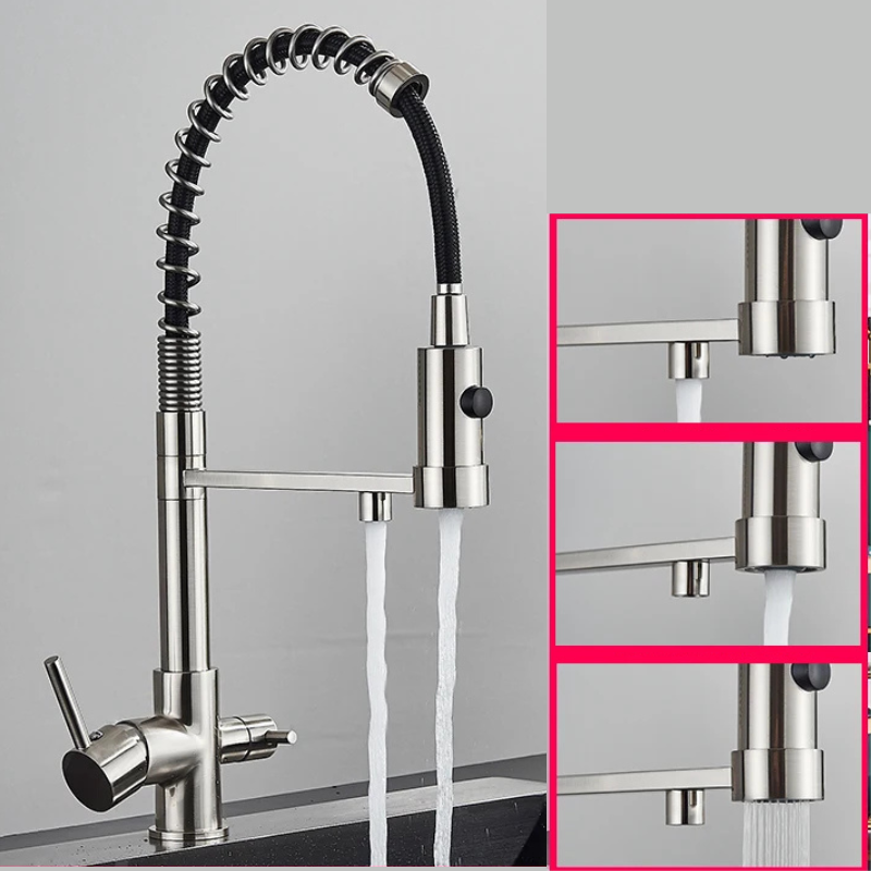 Black Filtered Kitchen Water Filter Kitchen Dual Spout Filter Faucet