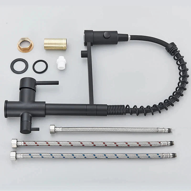 Black Filtered Kitchen Water Filter Kitchen Dual Spout Filter Faucet