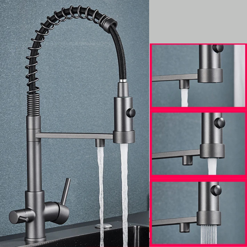 Black Filtered Kitchen Water Filter Kitchen Dual Spout Filter Faucet