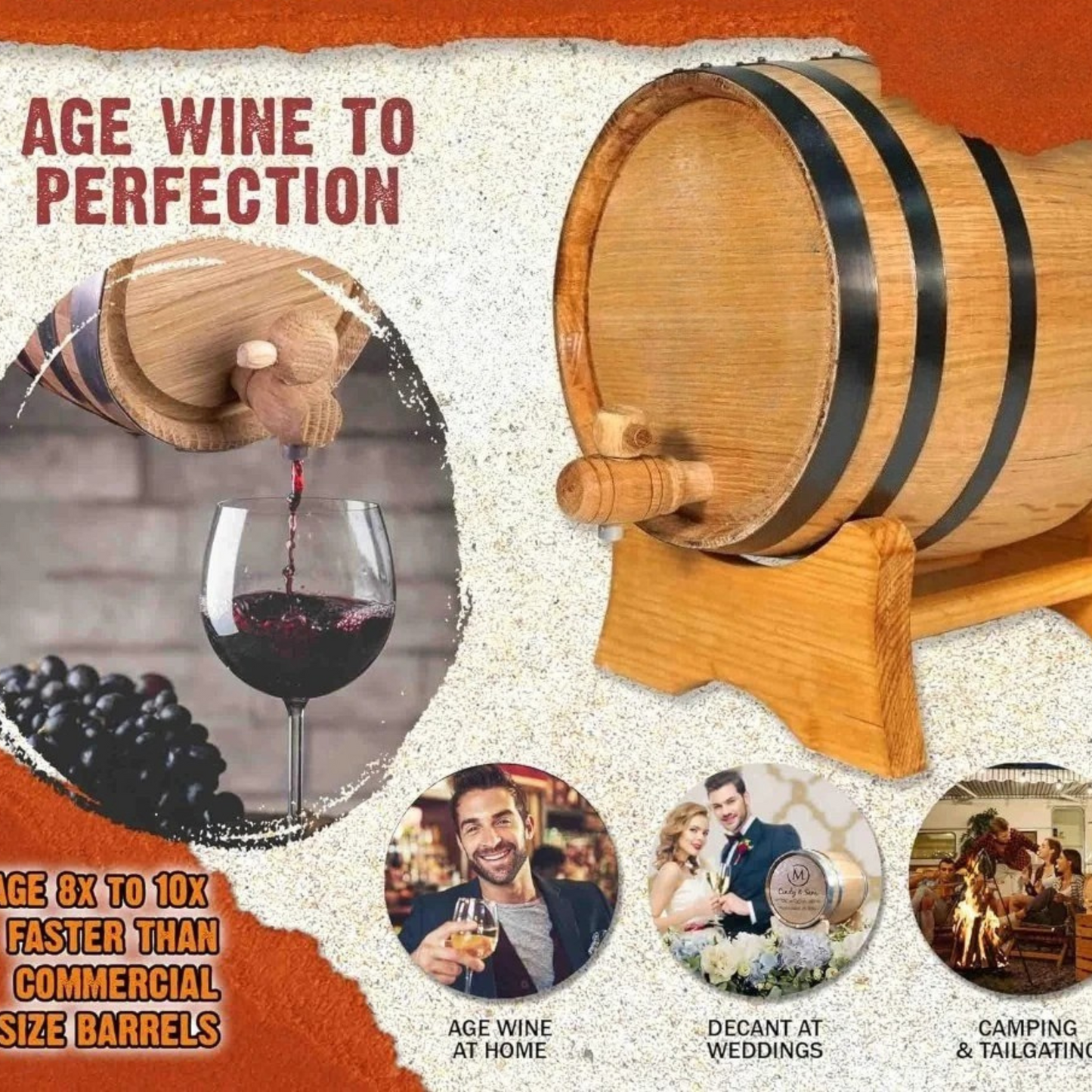 Black Steel Hoop Oak Aging Wine Barrel with Stand Bung and Spigot