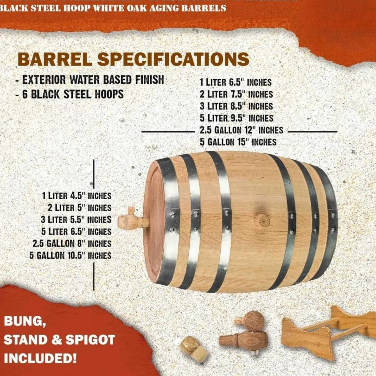 Black Steel Hoop Oak Aging Wine Barrel with Stand Bung and Spigot