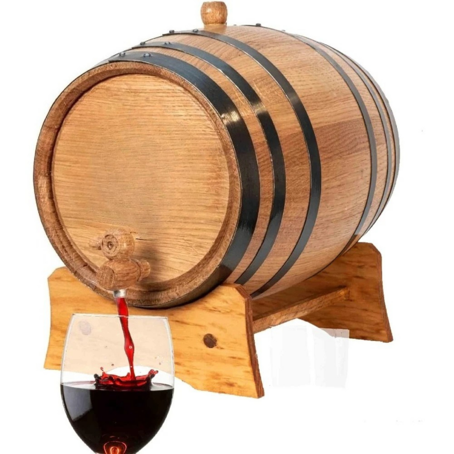 Black Steel Hoop Oak Aging Wine Barrel with Stand Bung and Spigot