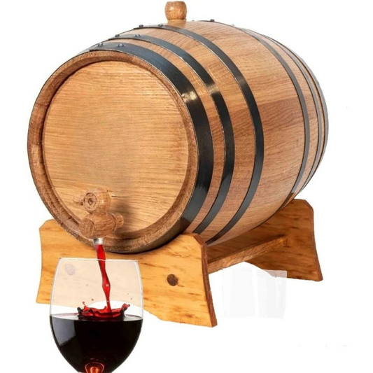 Black Steel Hoop Oak Aging Wine Barrel with Stand Bung and Spigot