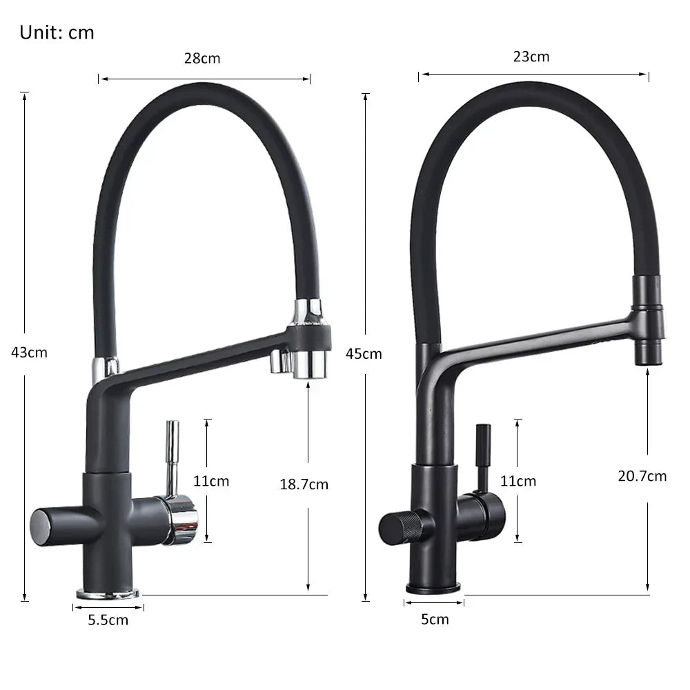 Black White Filtered Kitchen Faucets Pull Out 360 Rotation Mixer Tap