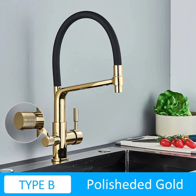 Black White Filtered Kitchen Faucets Pull Out 360 Rotation Mixer Tap