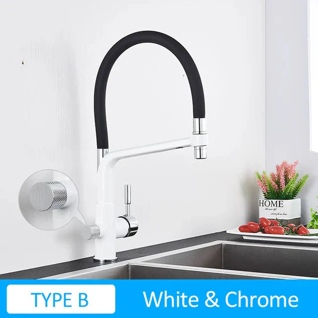 Black White Filtered Kitchen Faucets Pull Out 360 Rotation Mixer Tap