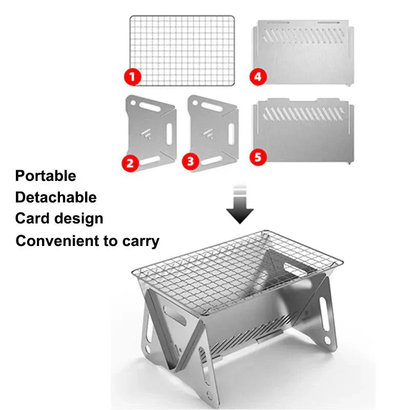 Camping Barbecue Grill Portable Folding Stainless Picnic BBQ Rack