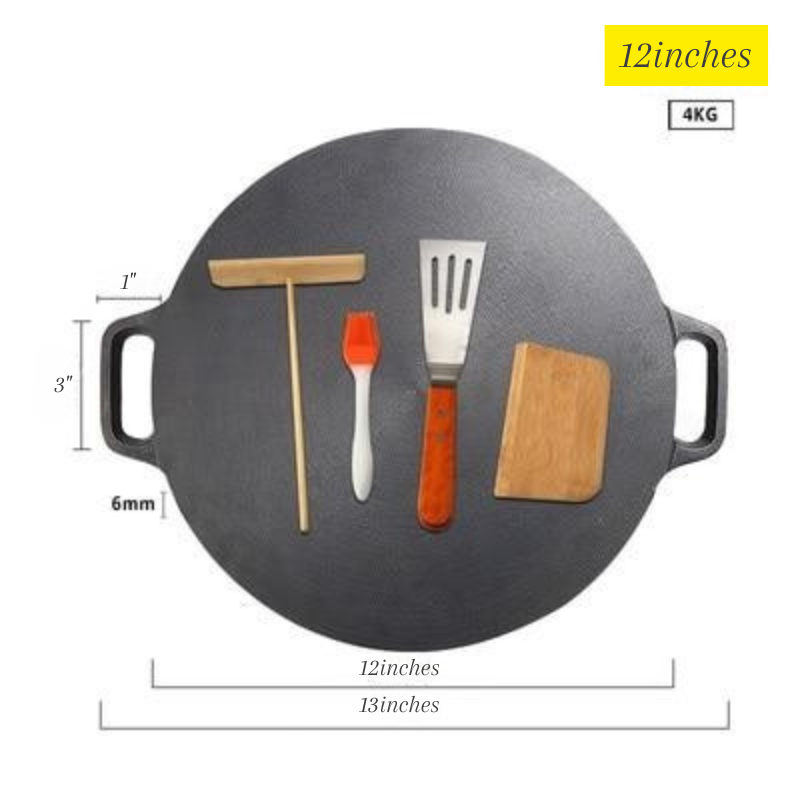 Cast Iron Crepe Pan Heavy Duty Non Stick Griddle Cookware