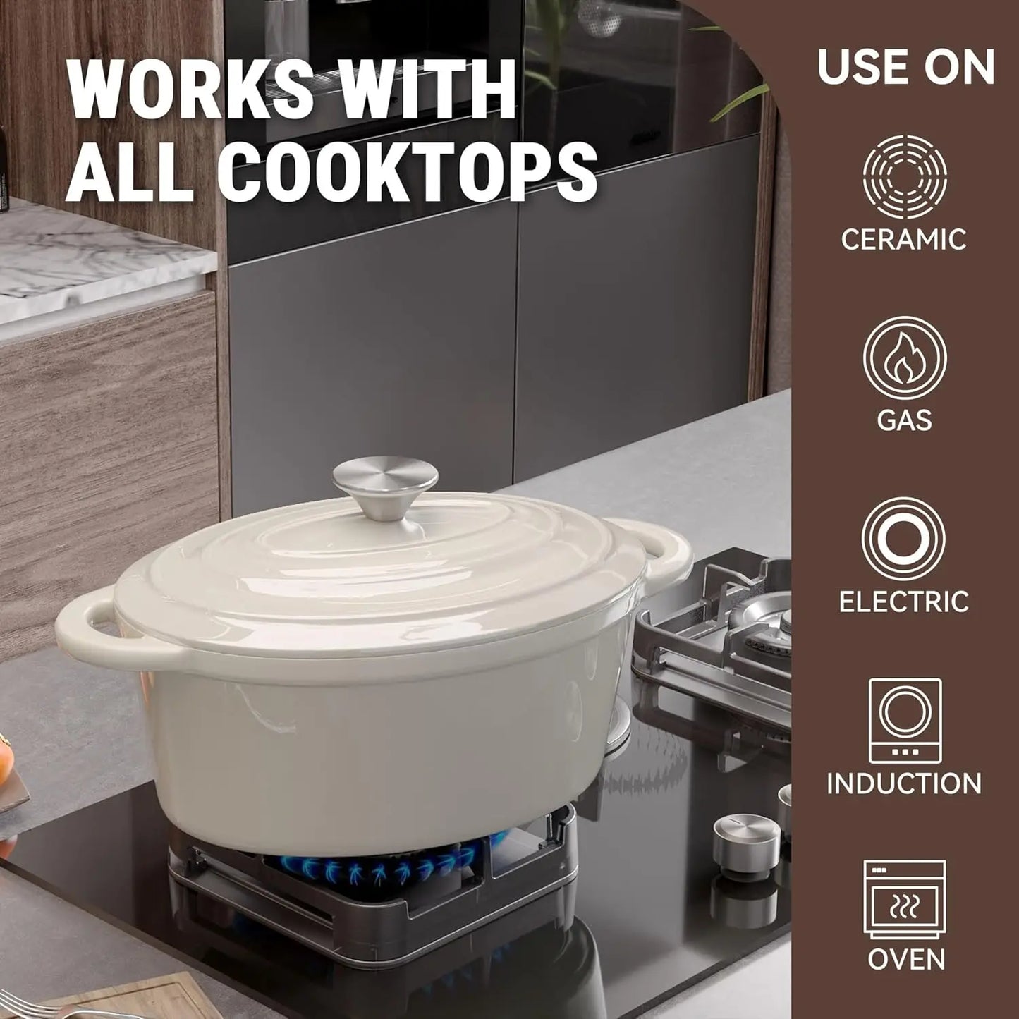 Cast Iron Enameled Oval Dutch Oven Pot with Lid and Dual Handles