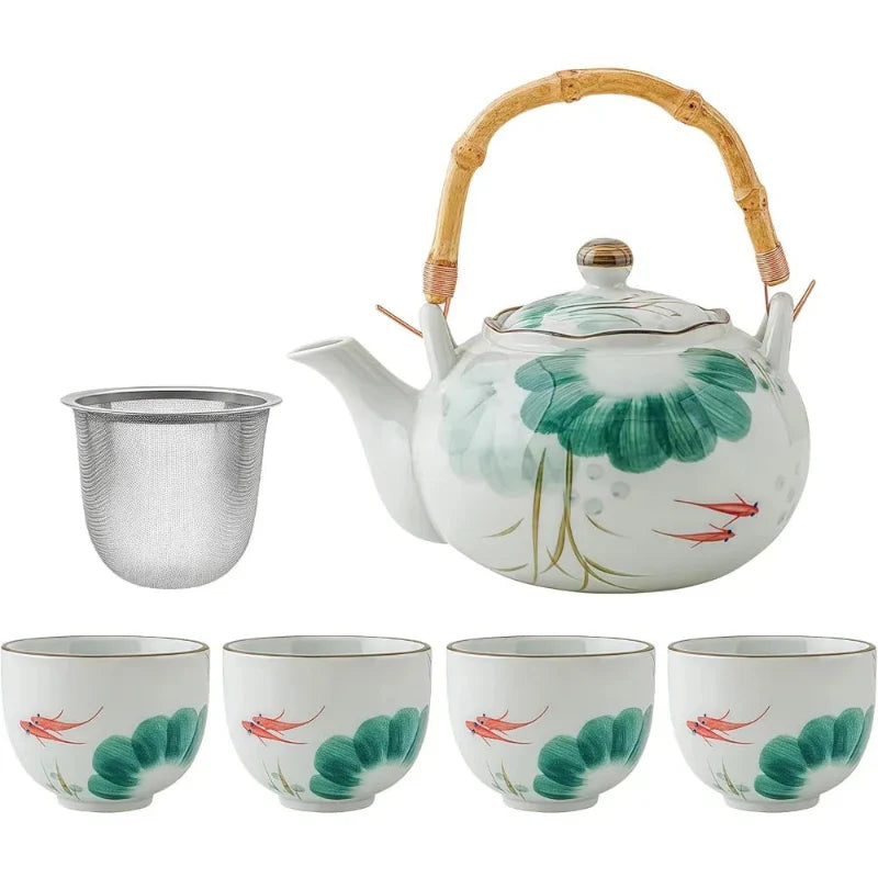 Ceramic One Teapot and Four Cup Set Detachable Loose Leaf Tea Infuser