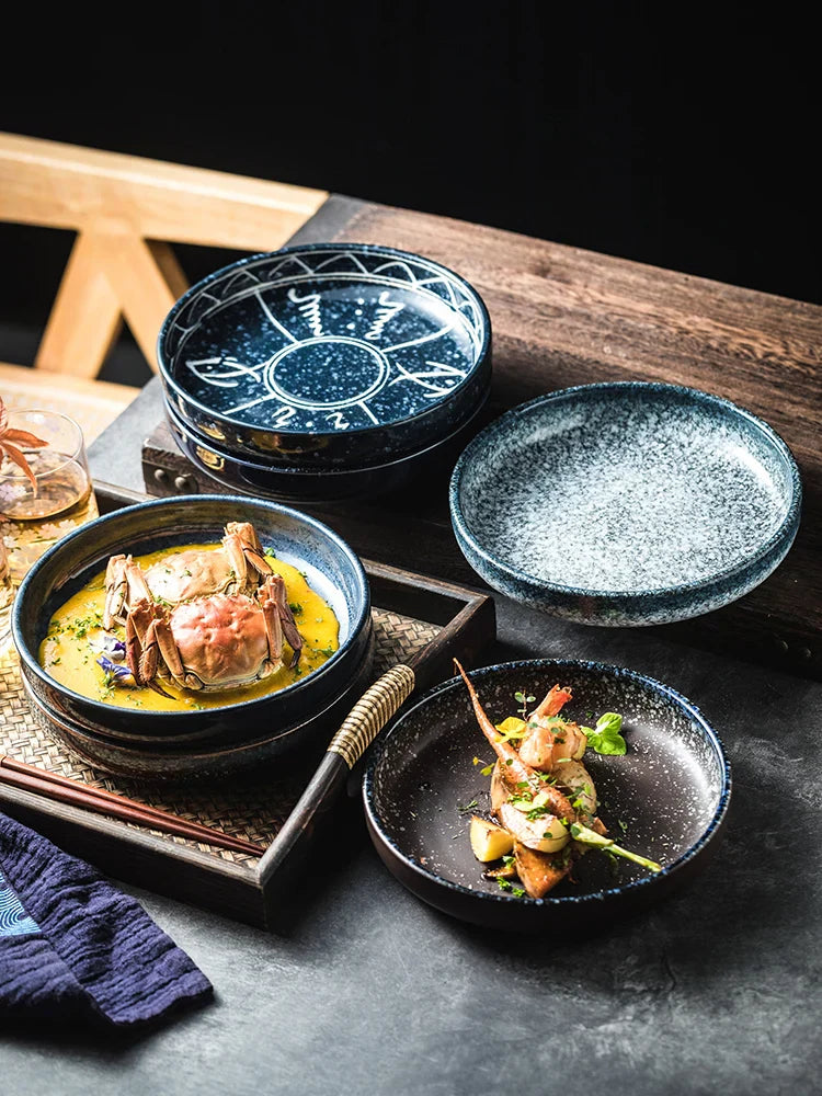 Ceramic Round Deep Dish Tableware Western Steak Meal Flat Plate