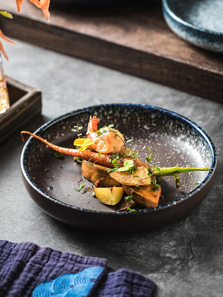 Ceramic Round Deep Dish Tableware Western Steak Meal Flat Plate