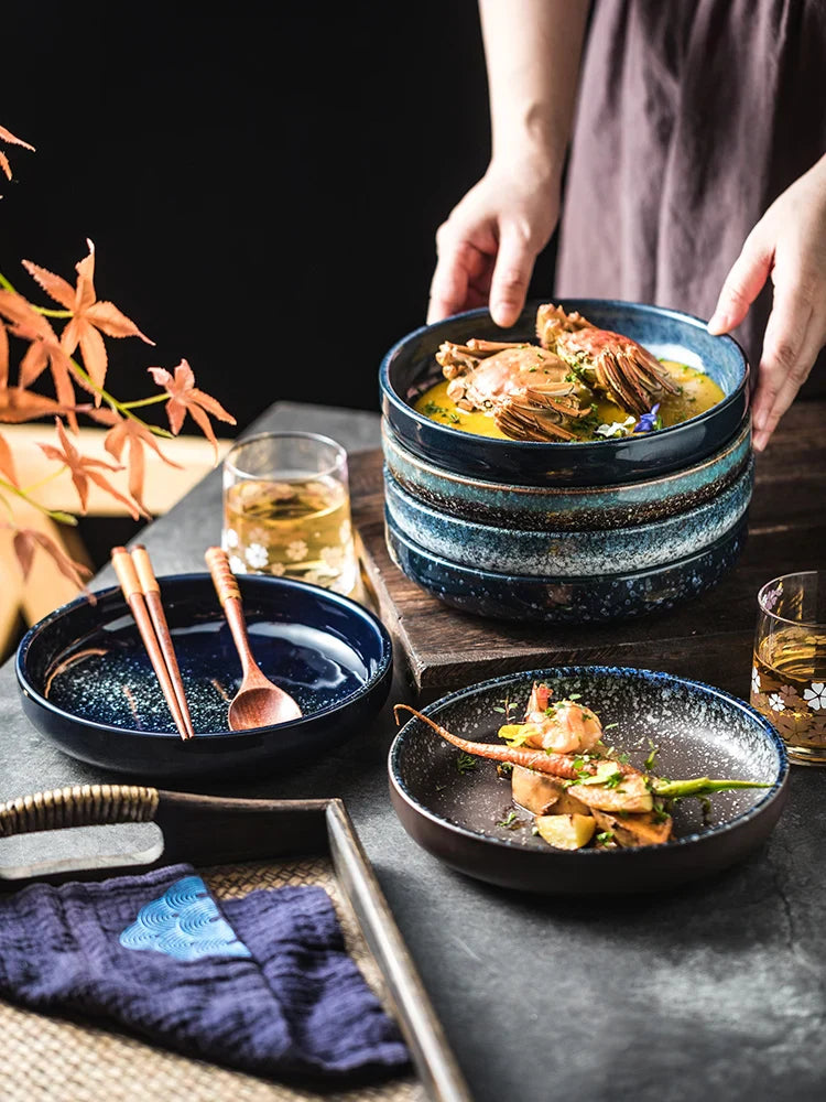 Ceramic Round Deep Dish Tableware Western Steak Meal Flat Plate