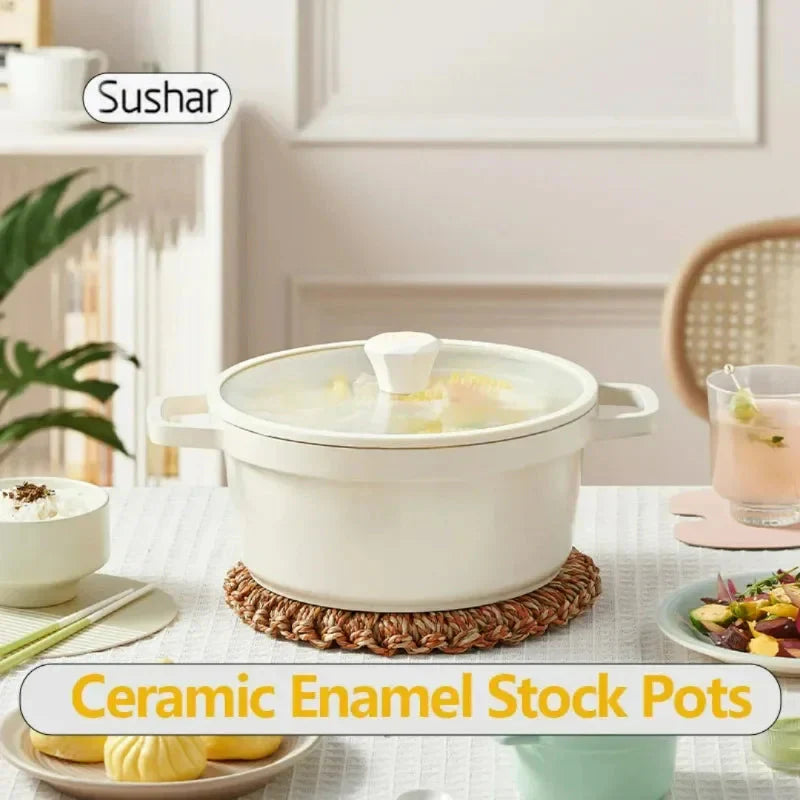 Ceramic Stock Pot Seafood Pot Casserole with Glass Lid Cookware