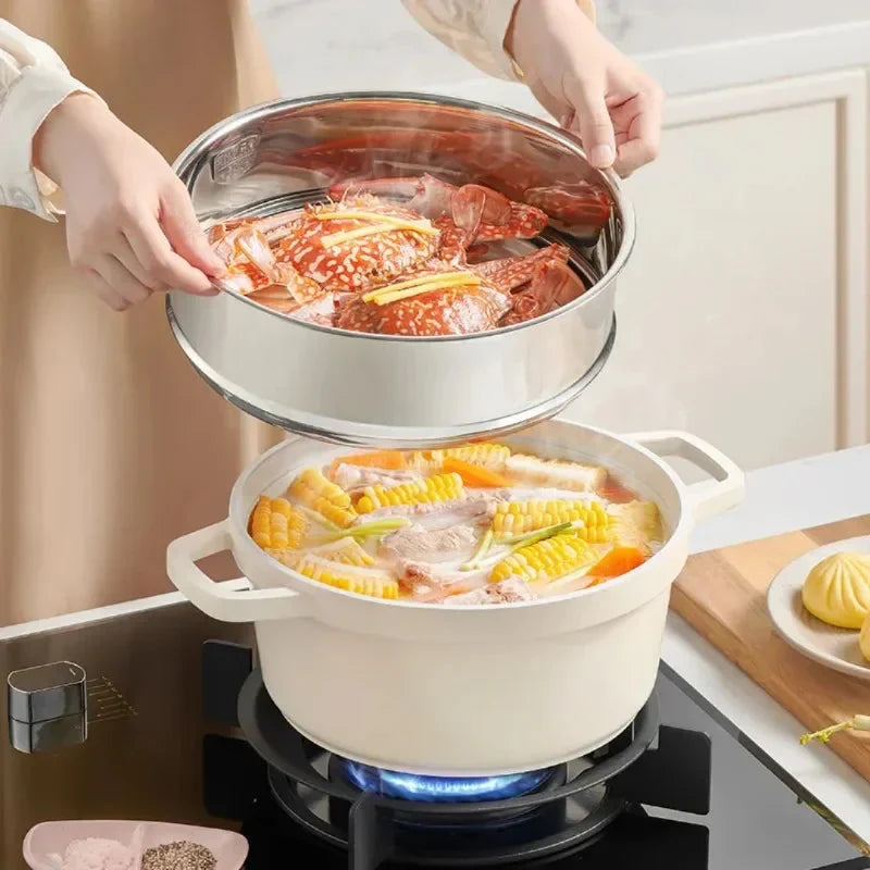 Ceramic Stock Pot Seafood Pot Casserole with Glass Lid Cookware