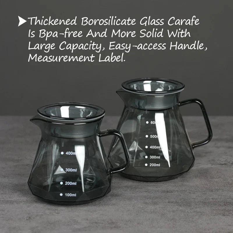 Clear Glass Range Coffee Server For Pour Over Coffee and Tea Pot