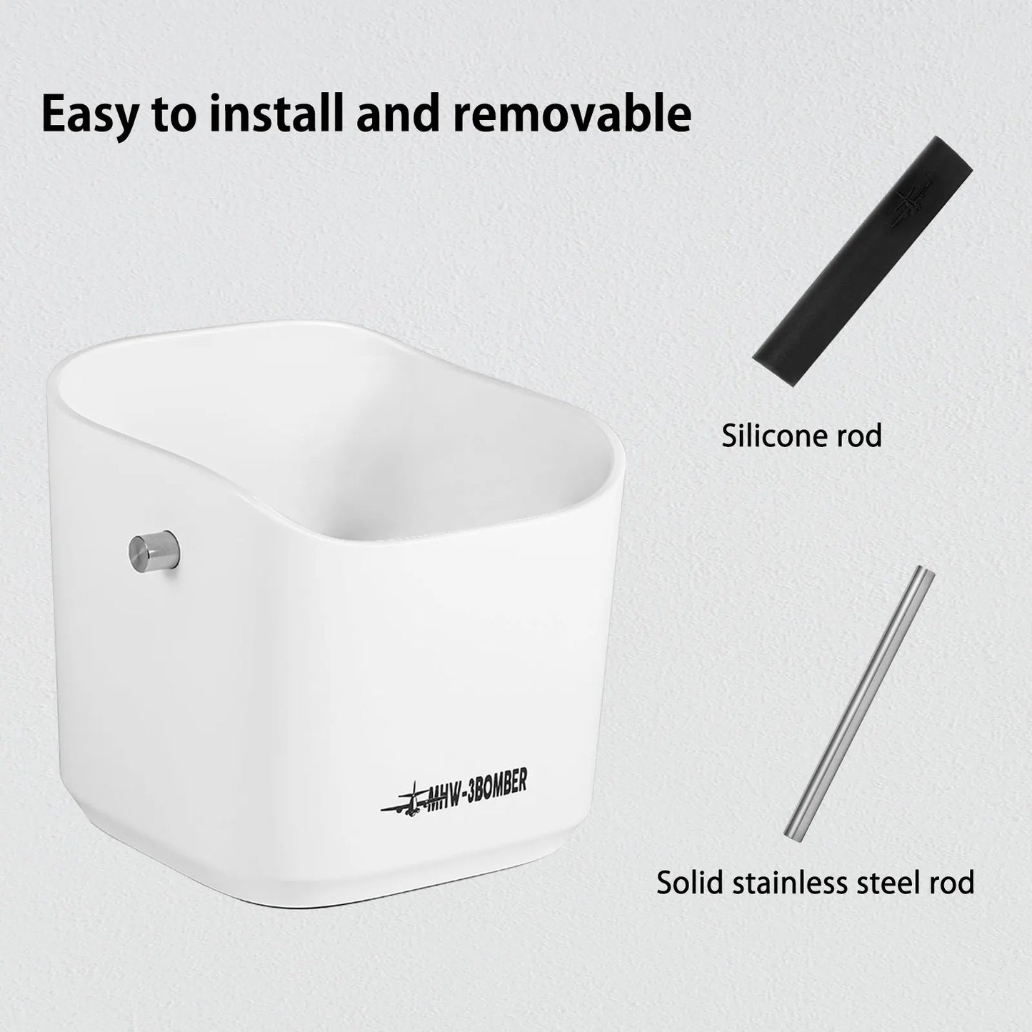 Coffee Grounds Knock Box Square Removable Knock Bar and Non-Slip Base