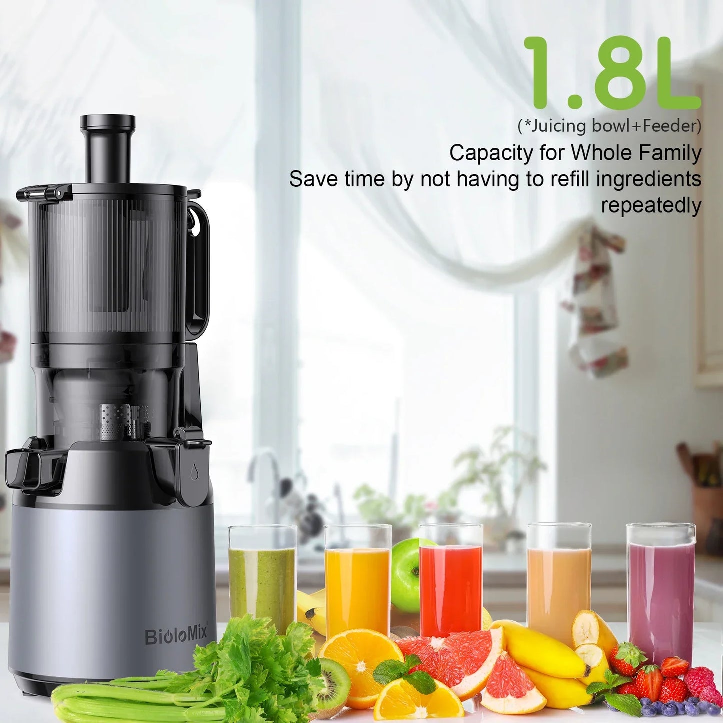 Cold Press Juicer BPA Free Slow Masticating Juicer with Wide Feed Chute