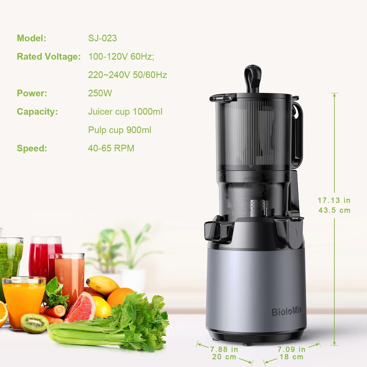 Cold Press Juicer BPA Free Slow Masticating Juicer with Wide Feed Chute