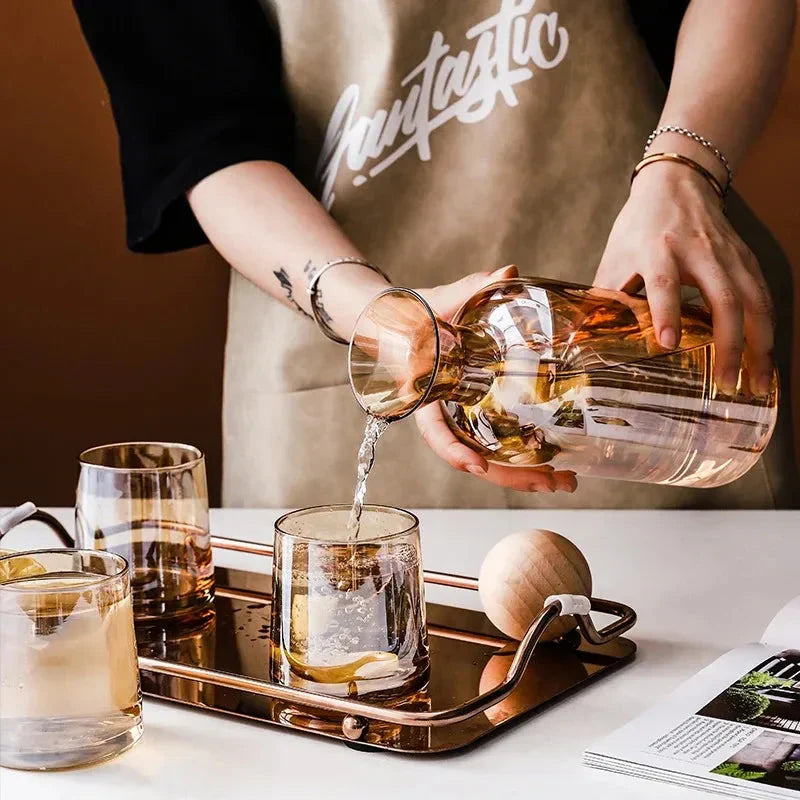 Colorful Glass Water Jug Cup Set Juice Cold Water Bottle Cups Set