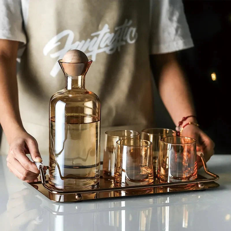 Colorful Glass Water Jug Cup Set Juice Cold Water Bottle Cups Set