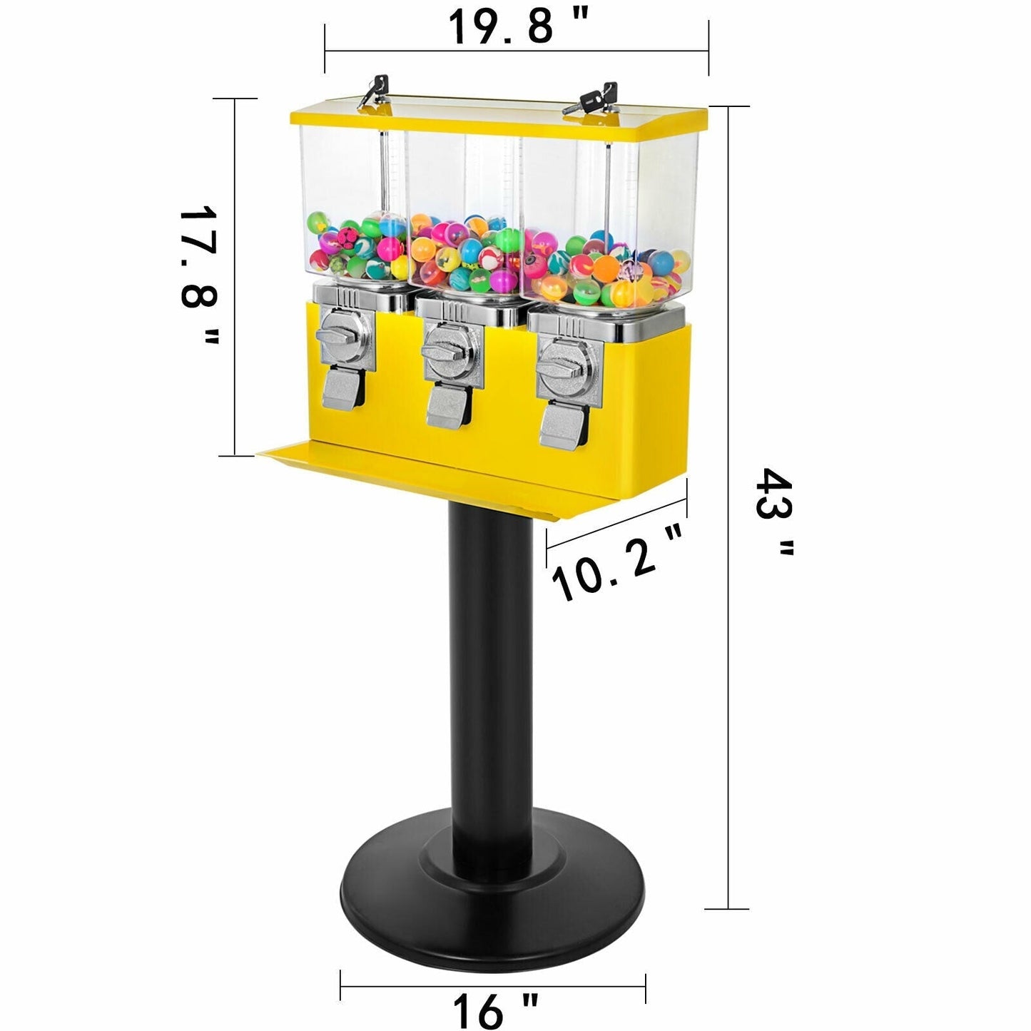 Commercial Triple Candy Gumball Vending Machine Dispenser With Keys