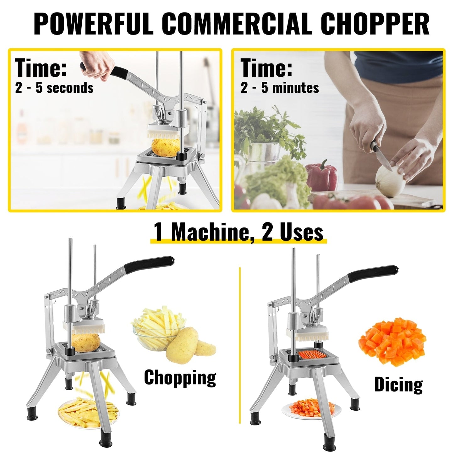 Commercial Vegetable Chopper with 4 Blades Stainless Steel Dicer