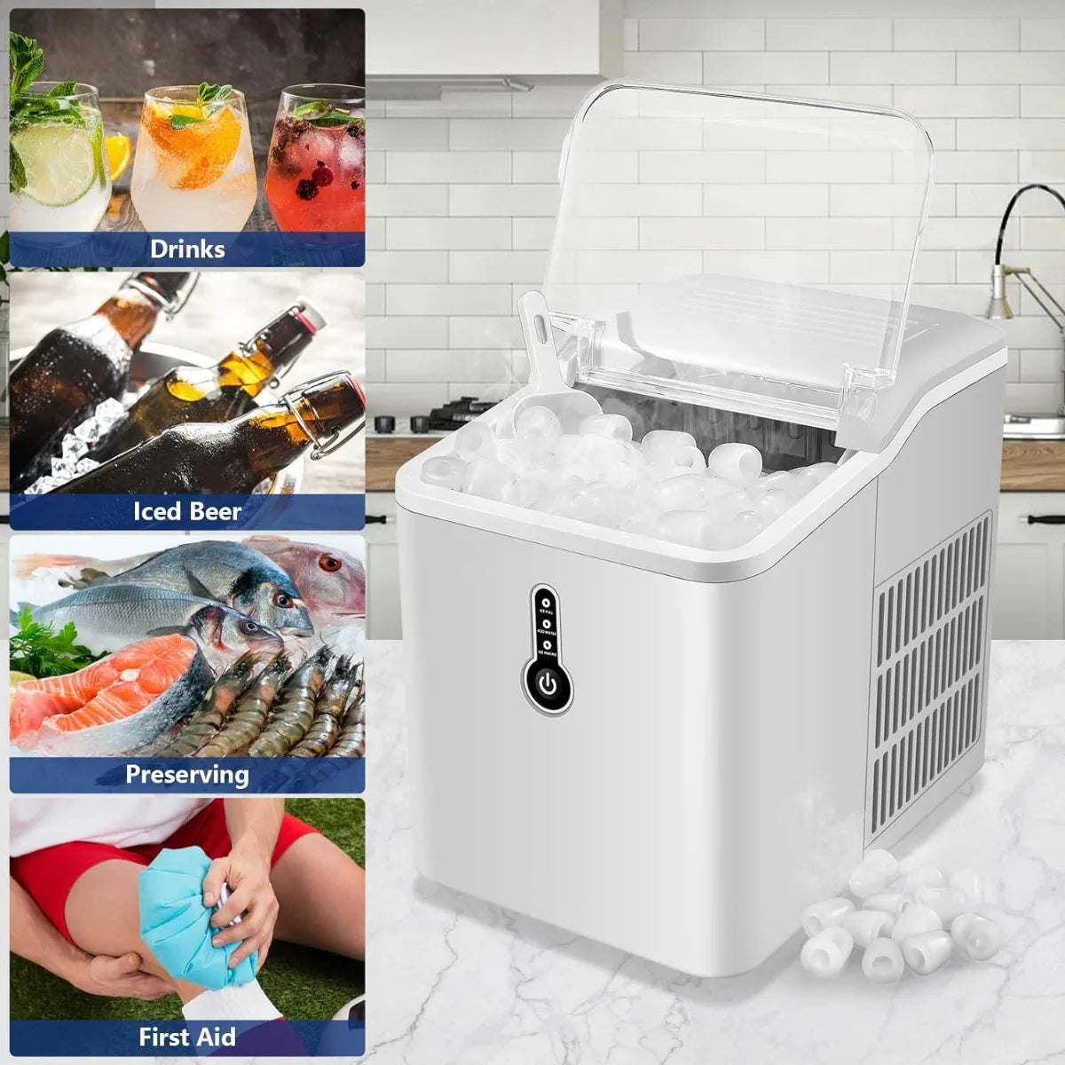 Countertop Ice Maker Thick Bullet-Shaped Ice Ready Portable Ice Maker