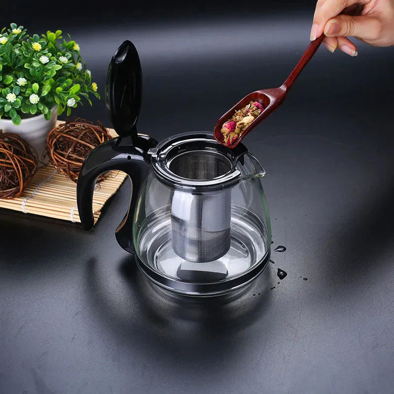 Creative Design Glass Teapot for Tea Flower with Removable Steel Filter