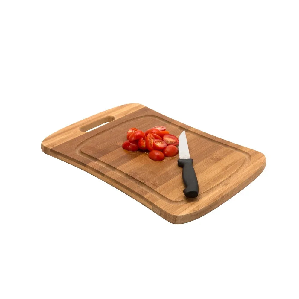 Curved Bamboo Cutting Board Ultra Thick Reversible with Handle Drip