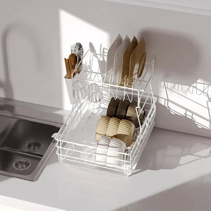 Double Stainless Steel Bowl and Dish Drain Rack Dishware Cleaning Rack