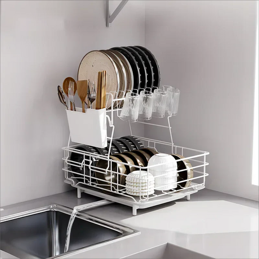 Double Stainless Steel Bowl and Dish Drain Rack Dishware Cleaning Rack