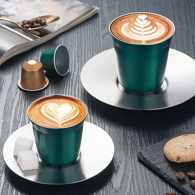 Double Wall Insulated Stainless Steel Espresso Cup Capsule Coffee Mug