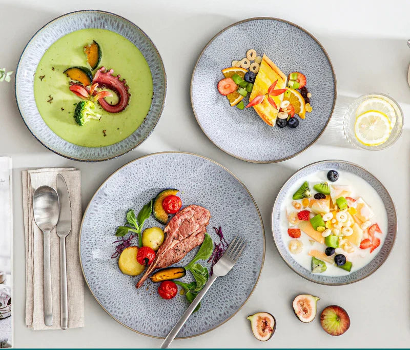 Embossed Pattern Stoneware Tableware Set Service for 4/8/12 Person