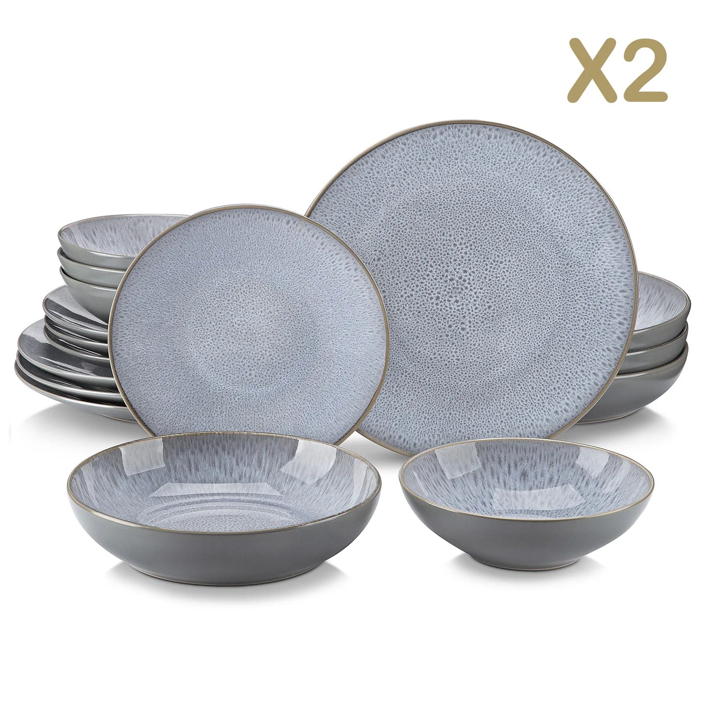 Embossed Pattern Stoneware Tableware Set Service for 4/8/12 Person