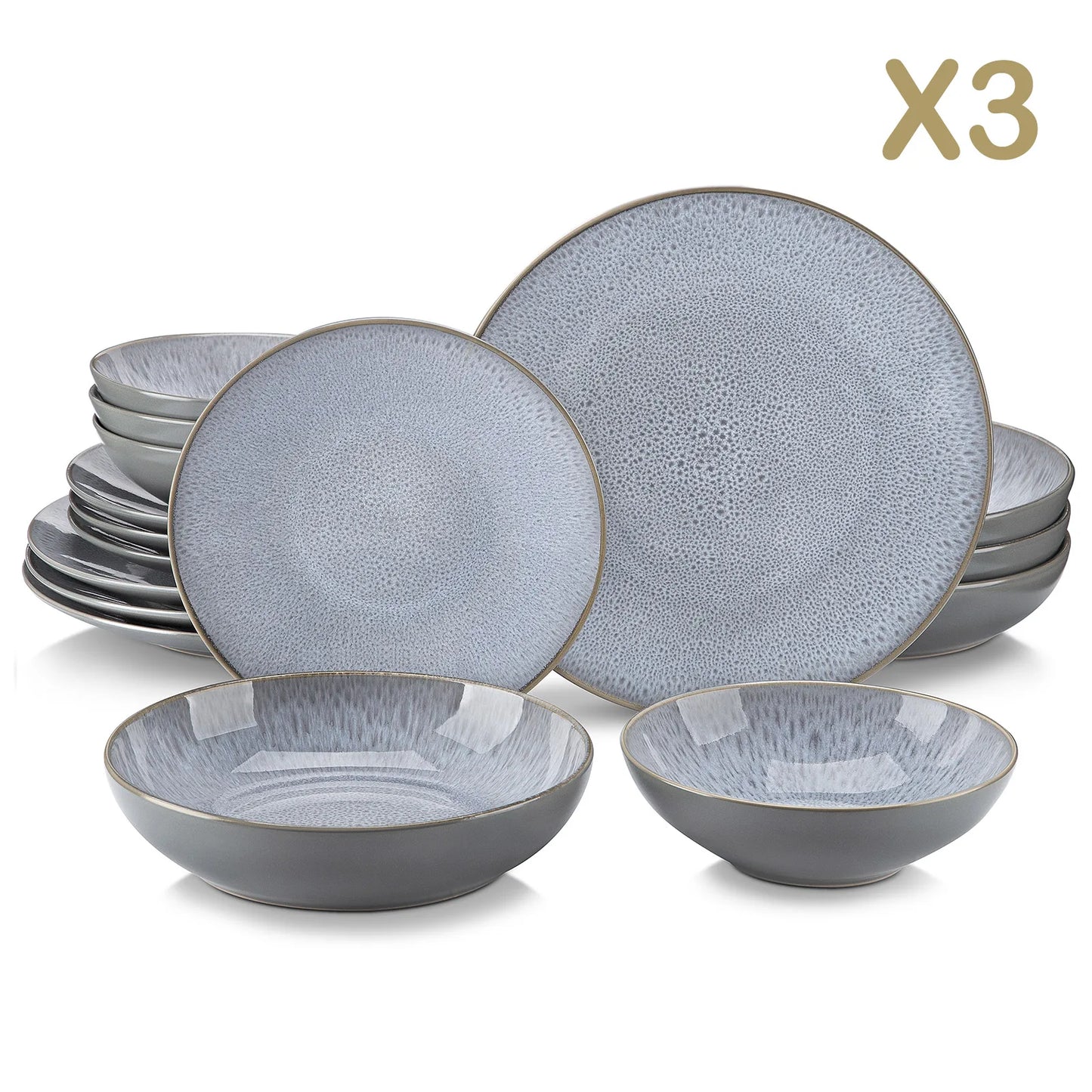 Embossed Pattern Stoneware Tableware Set Service for 4/8/12 Person