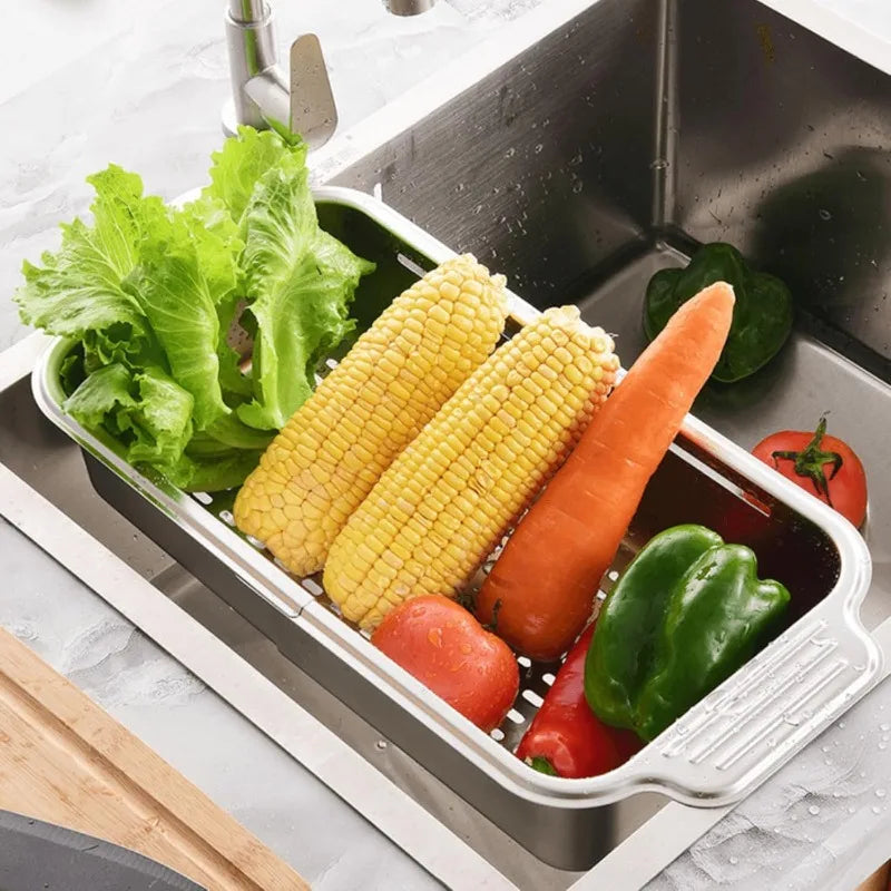 Extendable Stainless Steel Over the Sink Colander Strainer Basket